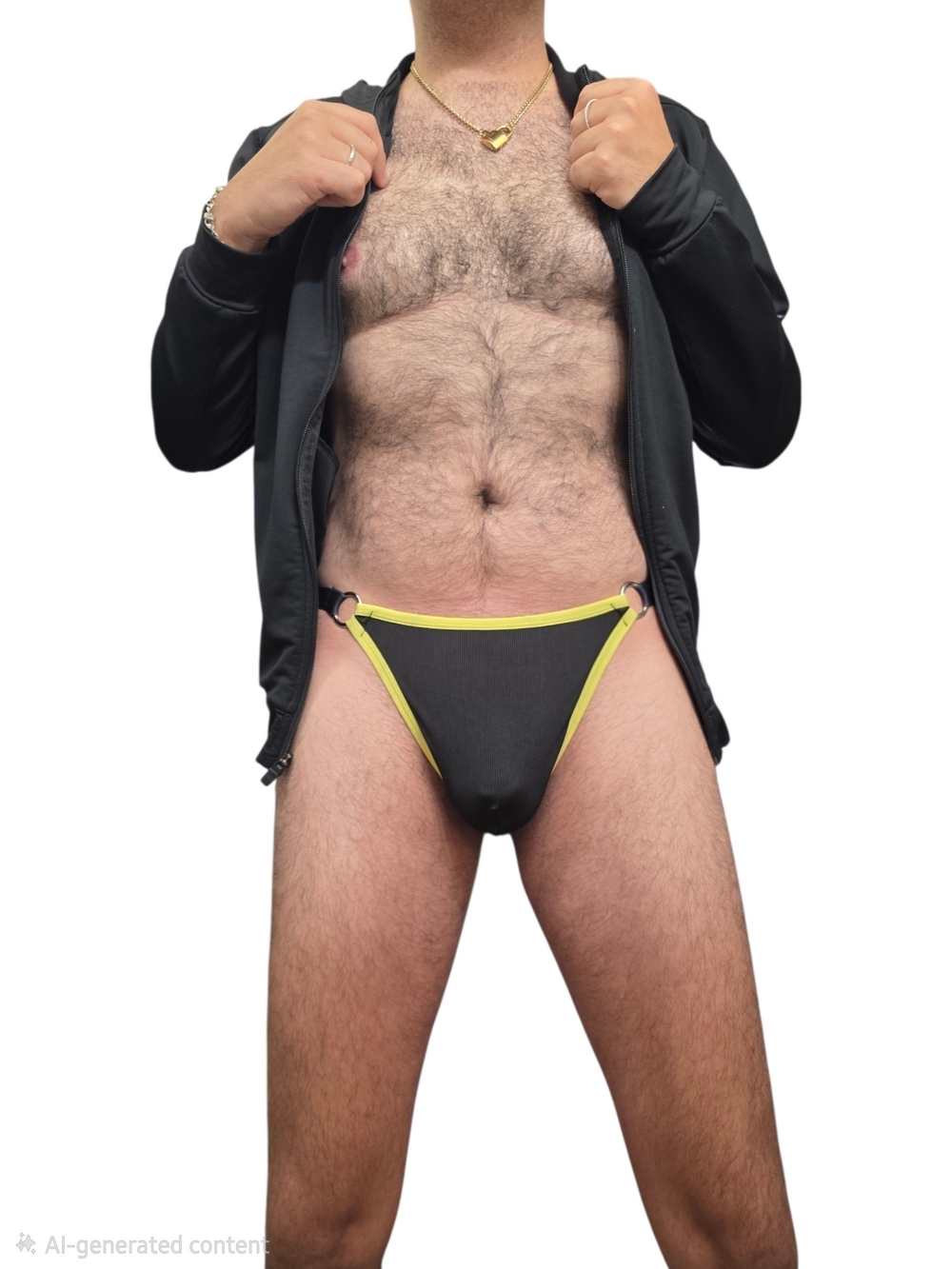 New Men's Black & Yellow Trim Thong Size L